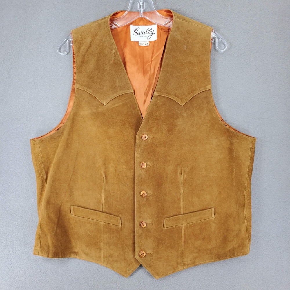 Scully Suede Leather Vest Mens 44 Tan Brown Western Cowboy Yoke Button Front
